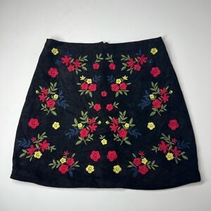Retro Forever 21 skirt velvet black Embroidery Floral fully lined Women Size S
